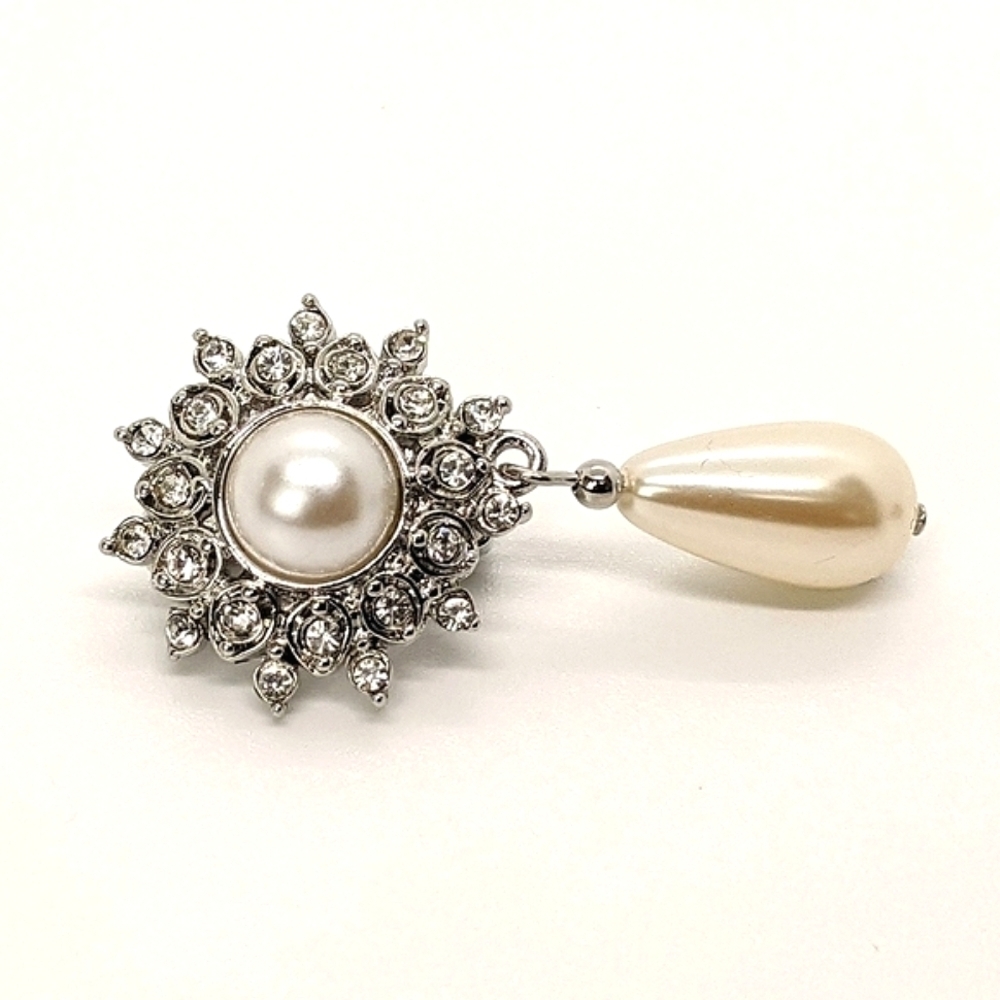 ERWIN PEARL Vintage Rhinestone Sunburst Faux Pearl Teardrop Drop Earrings - Picture 6 of 6